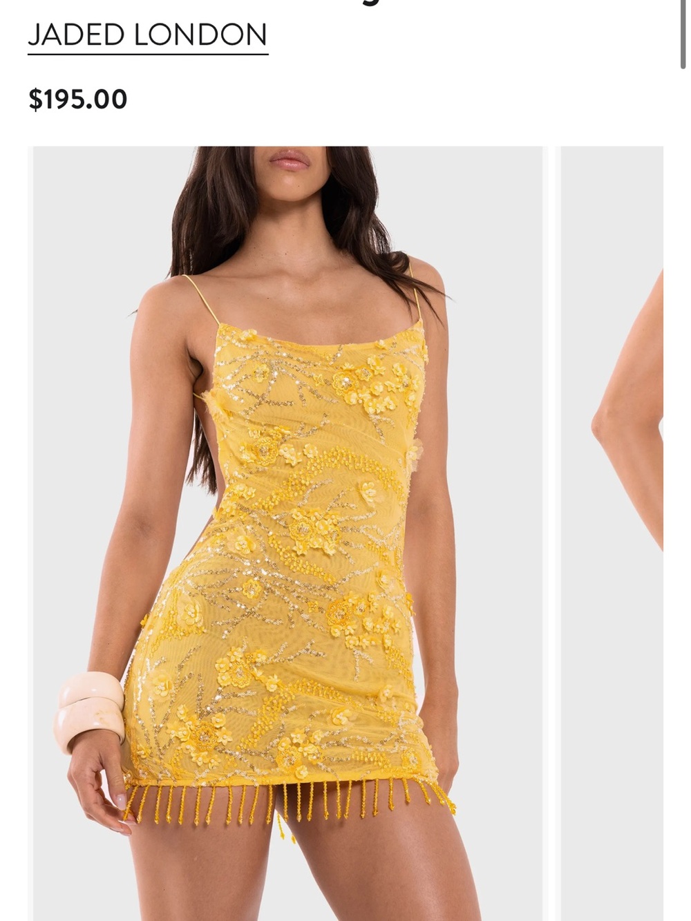 Jaded London Yellow Beaded Floral Fringe Mini Dress